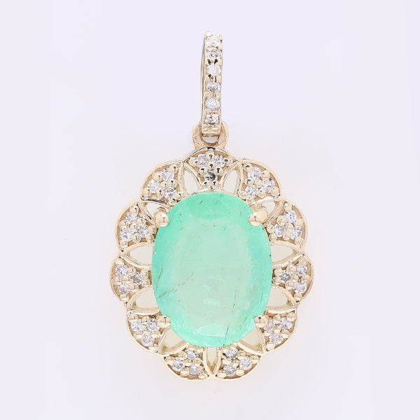 2.13 Ct Oval Mixed Cut Natural Emerald 14K Gold Pendant