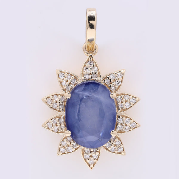 3.24 Ct Oval Mixed Cut Natural Sapphire 14K Gold Pendant