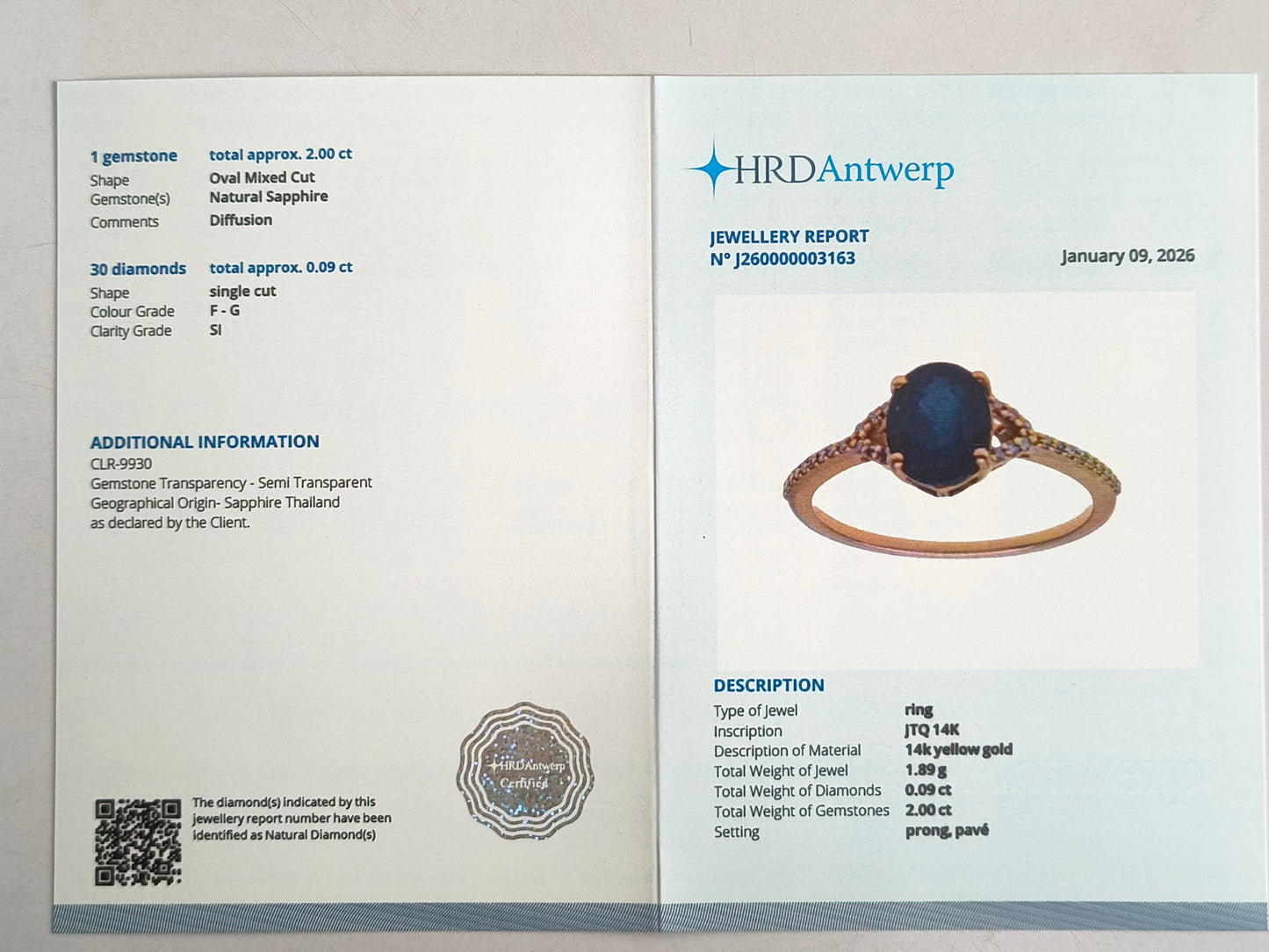 2.09 Ct Oval Mixed Cut Natural Sapphire 14K Gold Ring