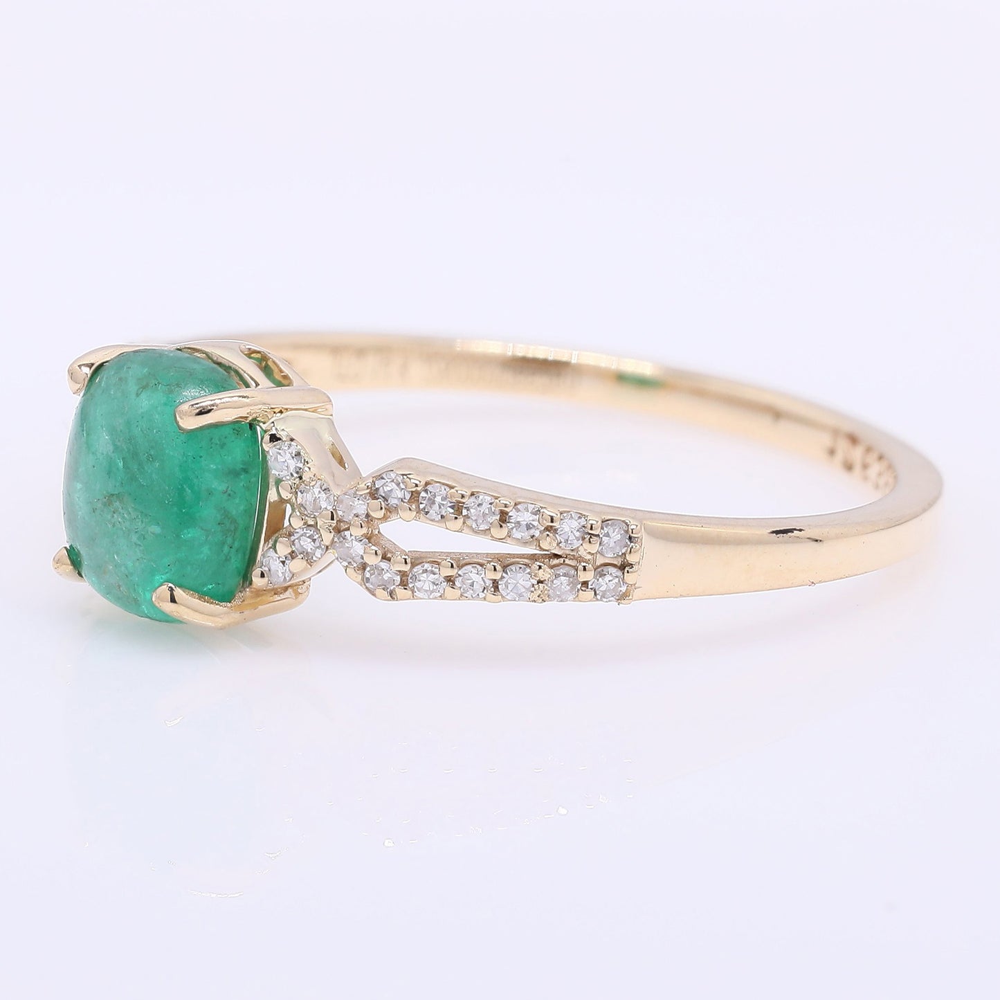 1.24 Ct Cushion Cabochon Natural Emerald 14K Gold Ring