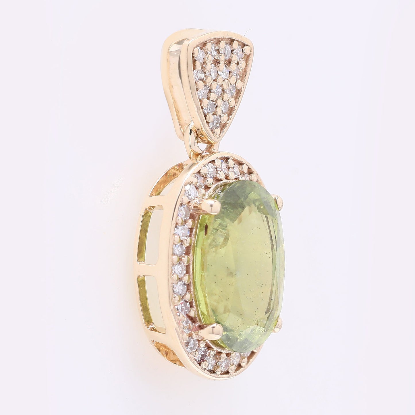 2.35 Ct Oval Mixed Cut Natural Green Sapphire 14K Gold Pendant