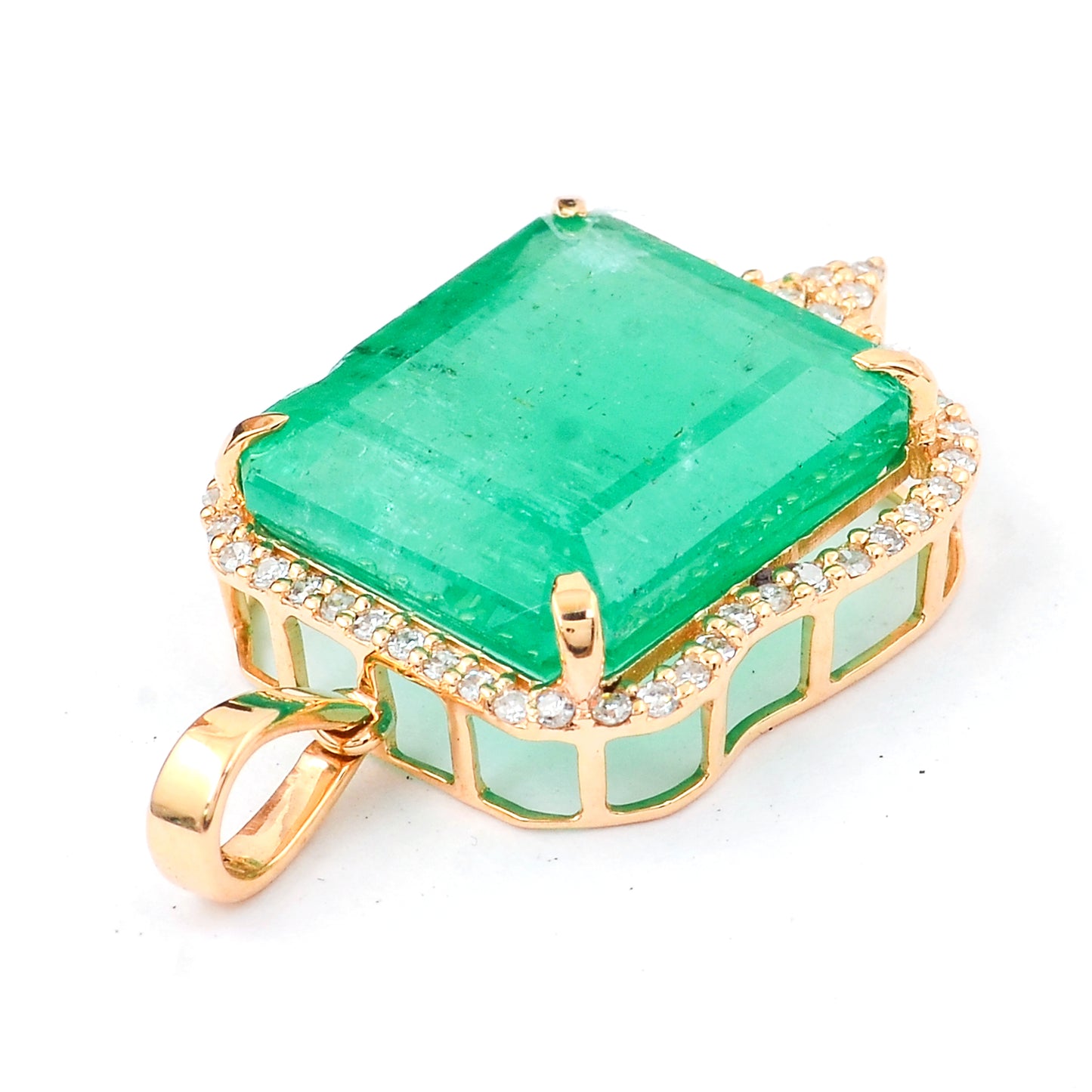 6.85 Ct Octagon Natural Emerald 14K Gold Pendant