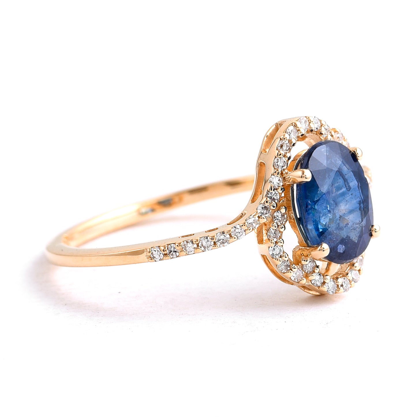 1.56 Ct Oval Mixed Cut Natural Sapphire 14K Gold Ring