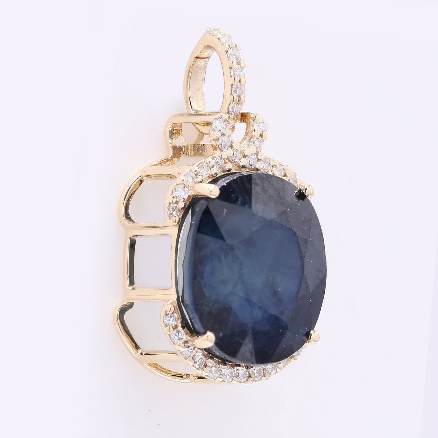 7.32 Ct Oval Mixed Cut Natural Sapphire 14K Gold Pendant