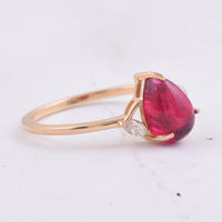 2.03 Ct Pear Cabochon Natural Rubellite 14K Gold Ring