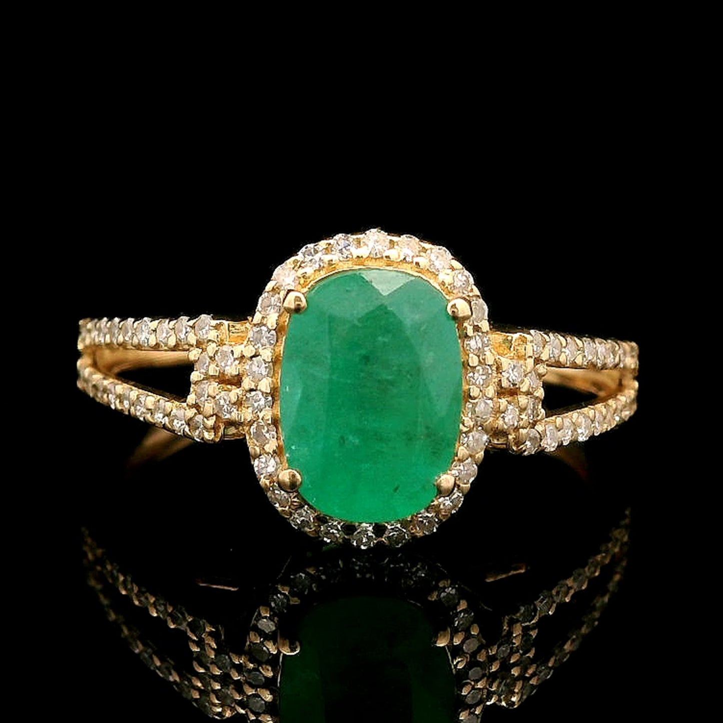 1.32 Ct Oval Mixed Cut Natural Emerald 14K Gold Ring