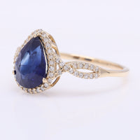 2.36 Ct Pear Mixed Cut Natural Sapphire 14K Gold Ring
