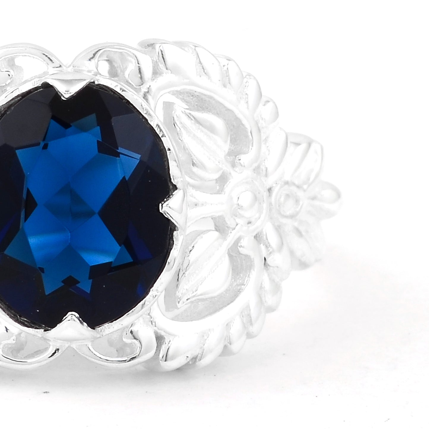 2.30 Ct Oval Created Sapphire 925 Sterling Silver Ring