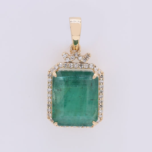 5.59 Ct Octagon Step Cut Natural Emerald 14K Gold Pendant