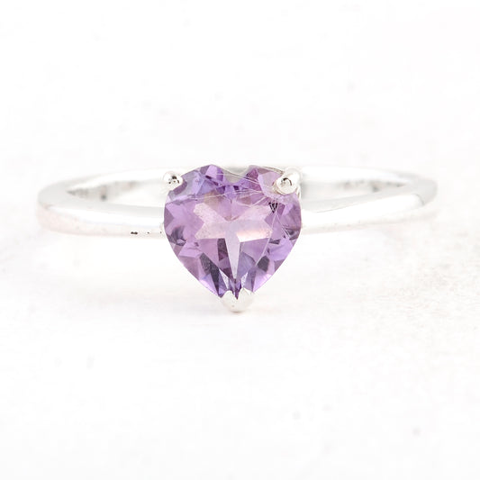 1.17 Ct Heart Amethyst 925 Sterling Silver Ring