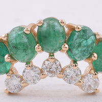 1.32 Ct Oval Cabochon Cut Natural Emerald 14K Gold Ring