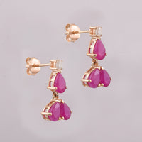 2.77 Ct Pear Ruby 14K Gold Earrings