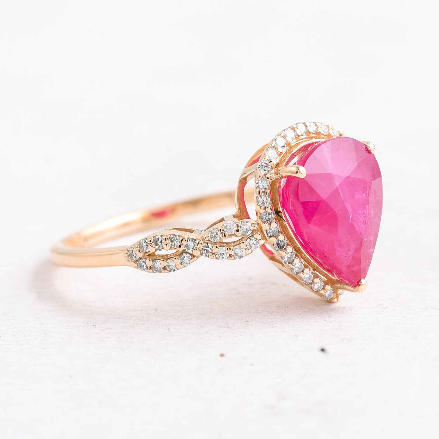 3.36 Ct Pear Mixed Cut Natural Ruby 14K Gold Ring