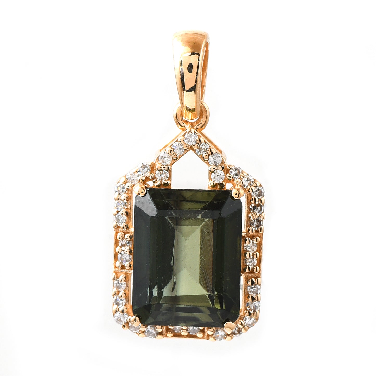 1.18 Ct Octagon Step Cut Natural Green Tourmaline 14K Gold Pendant