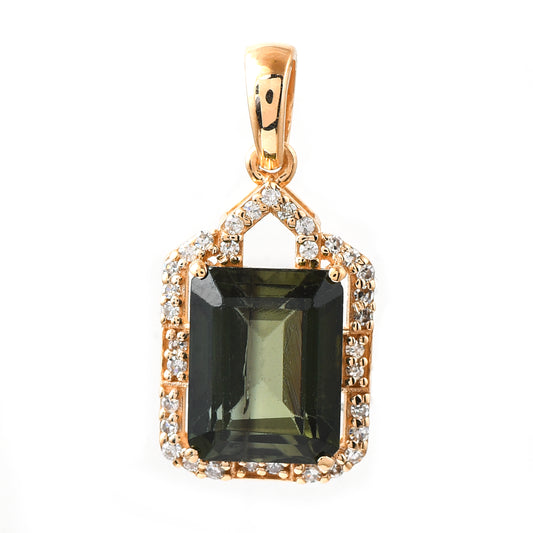 1.18 Ct Octagon Step Cut Natural Green Tourmaline 14K Gold Pendant