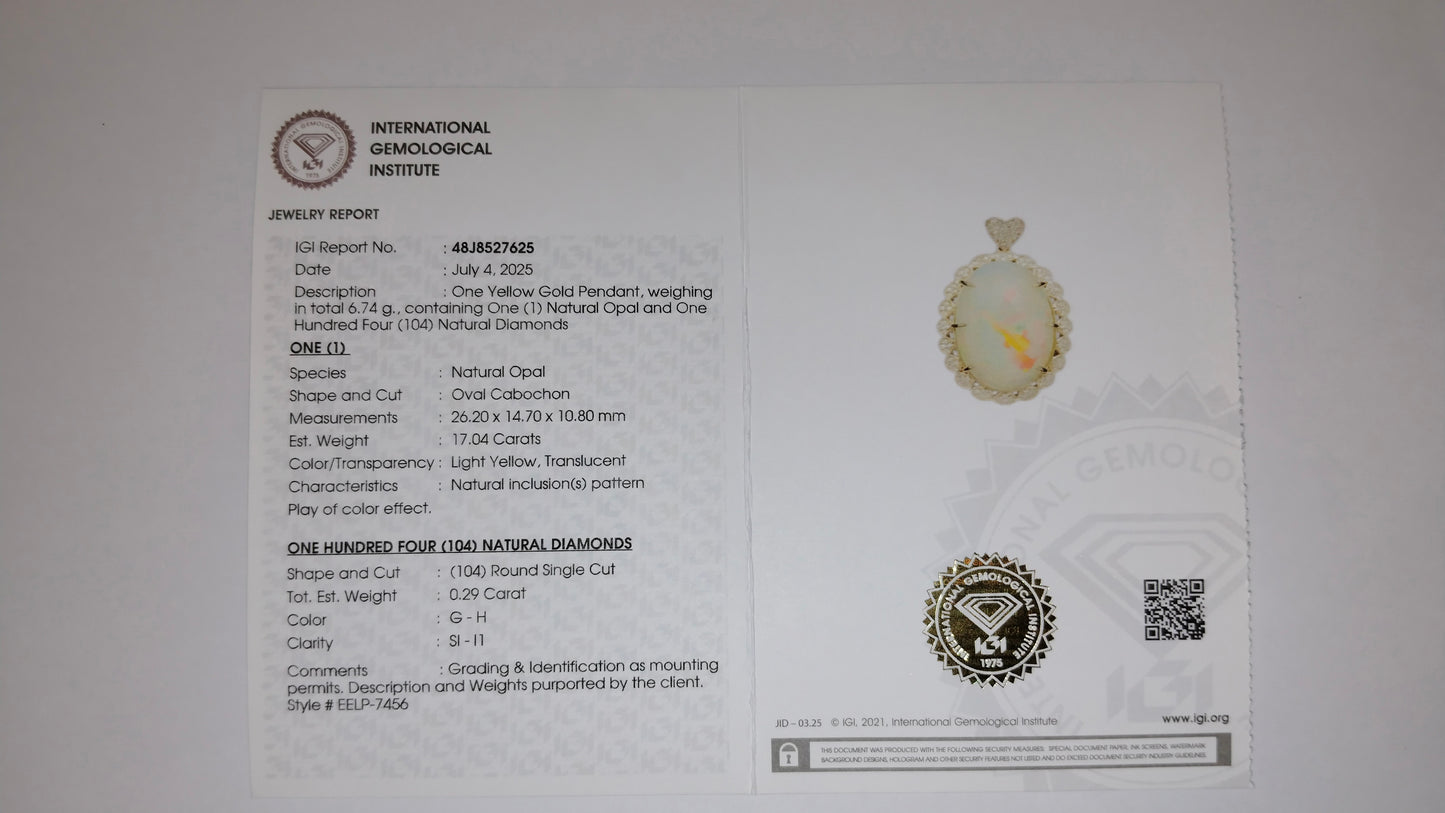 17.33 Ct Oval Cabochon Natural Opal 14K Gold Pendant