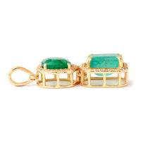 3.22 Ct Octagon Step Cut, Cushion Mixed Cut Natural Emerald 14K Gold Pendant