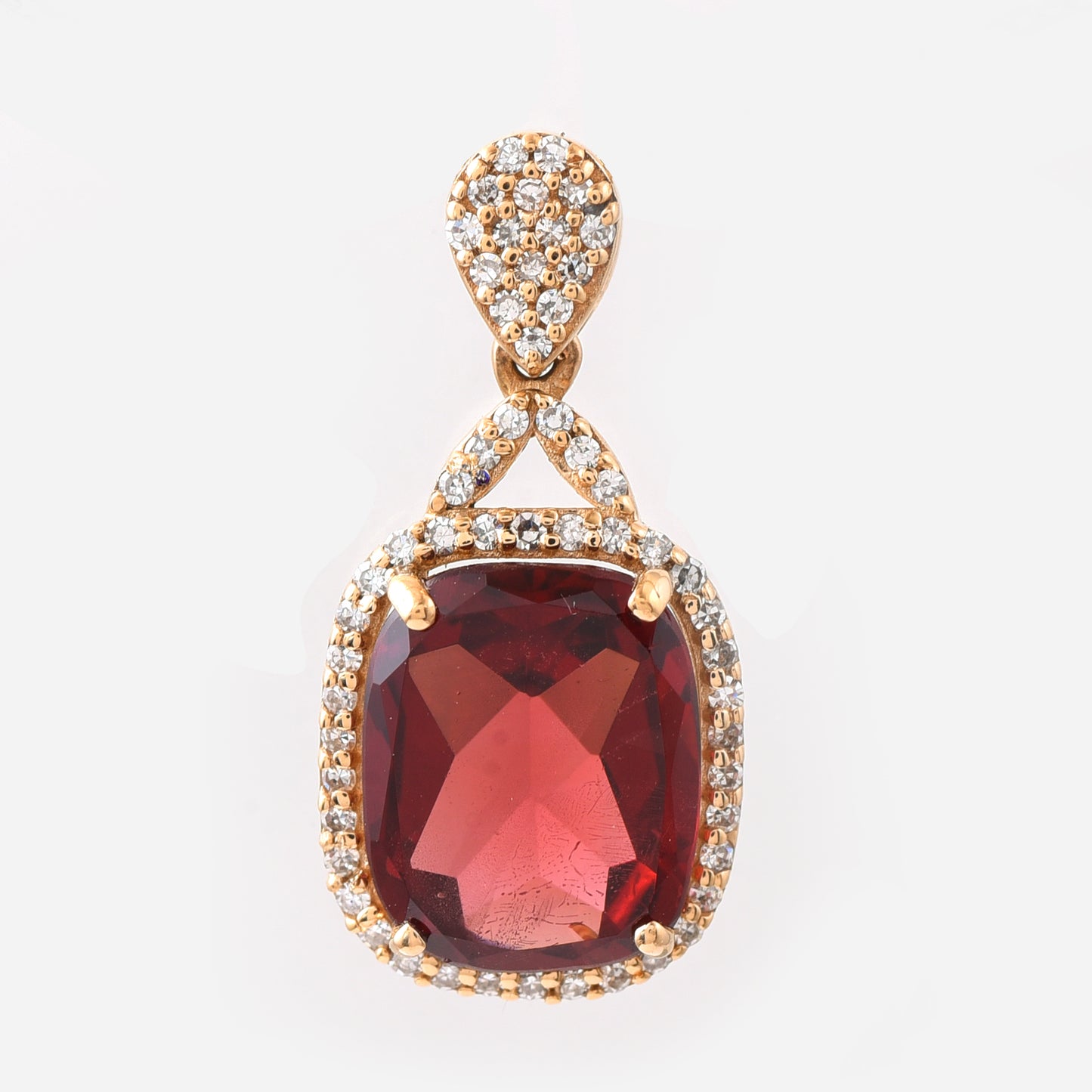 3.35 Ct Cushion Mixed Cut Natural Garnet 14K Gold Pendant