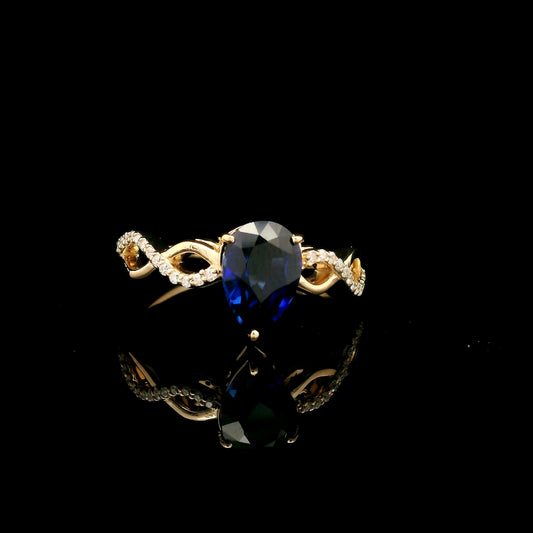 1.83 Ct Pear Mixed Cut Lab Grown Sapphire 14K Gold Ring