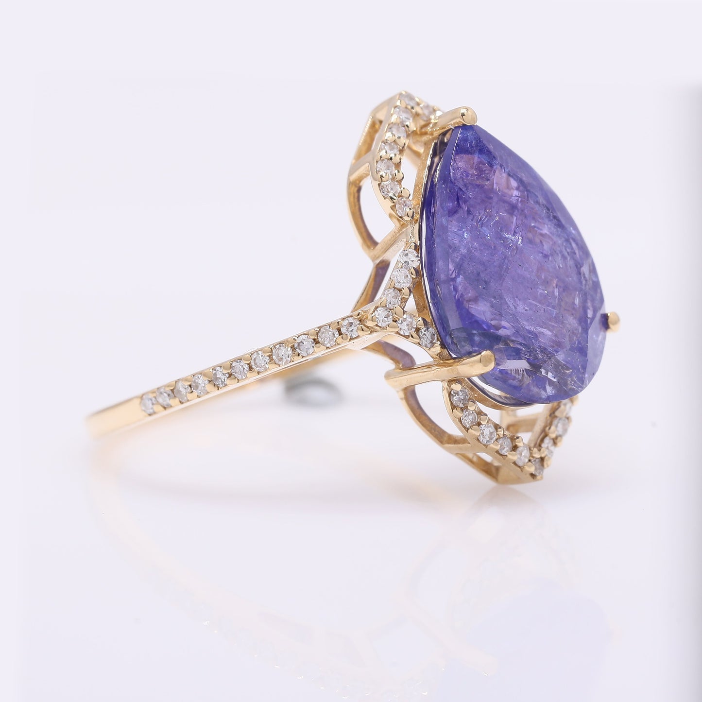 5.11 Ct Pear Mixed Cut Natural Tanzanite 14K Gold Ring