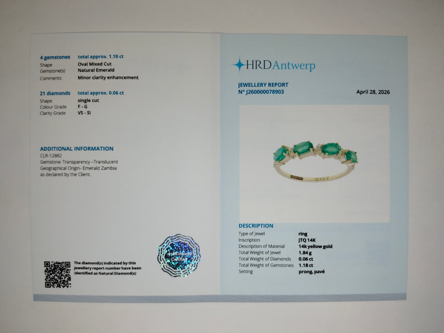 1.01 Ct Oval Mixed Cut Natural Emerald 14K Gold Ring