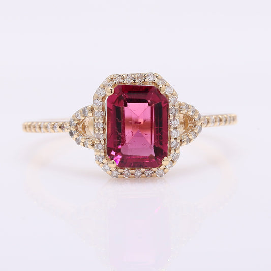1.25 Ct Octagon Step Cut Natural Tourmaline 14K Gold Ring
