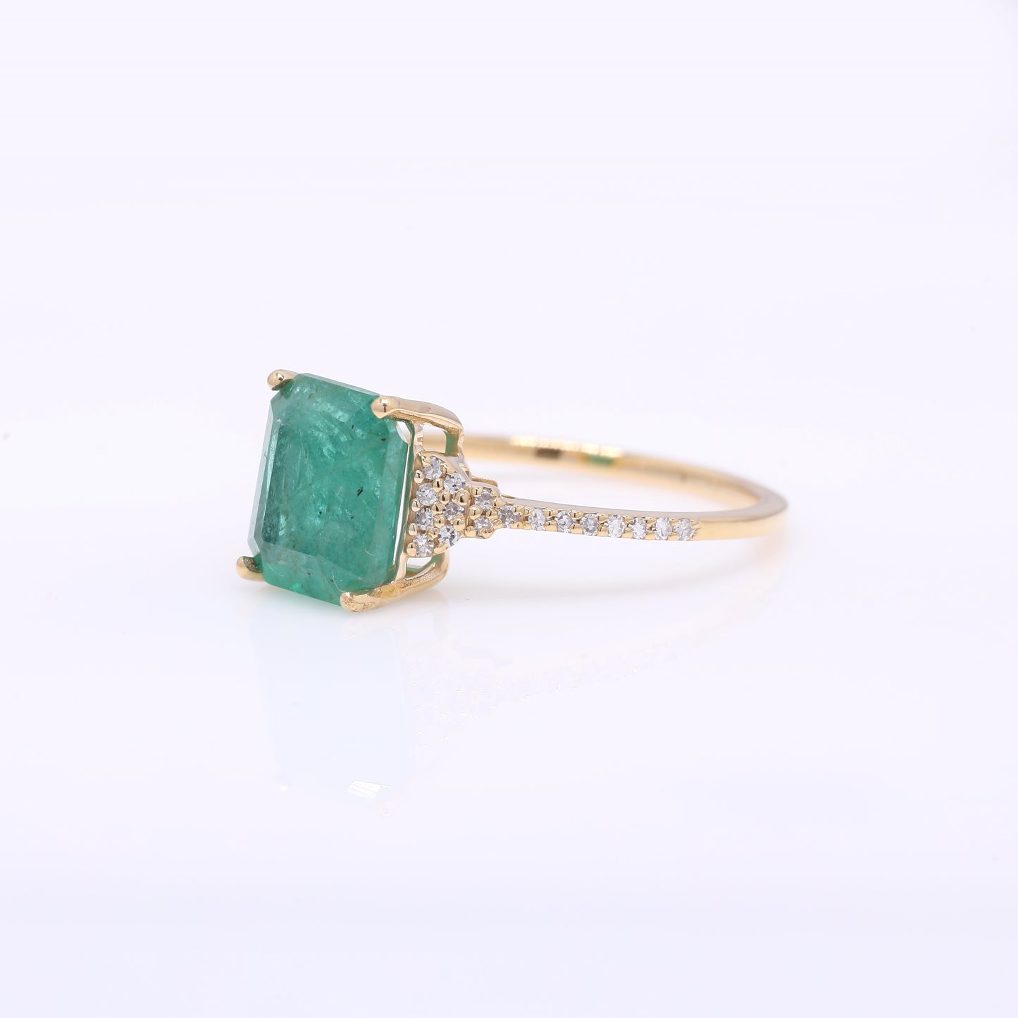 2.56 Ct Octagon Step Cut Natural Emerald 14K Gold Ring