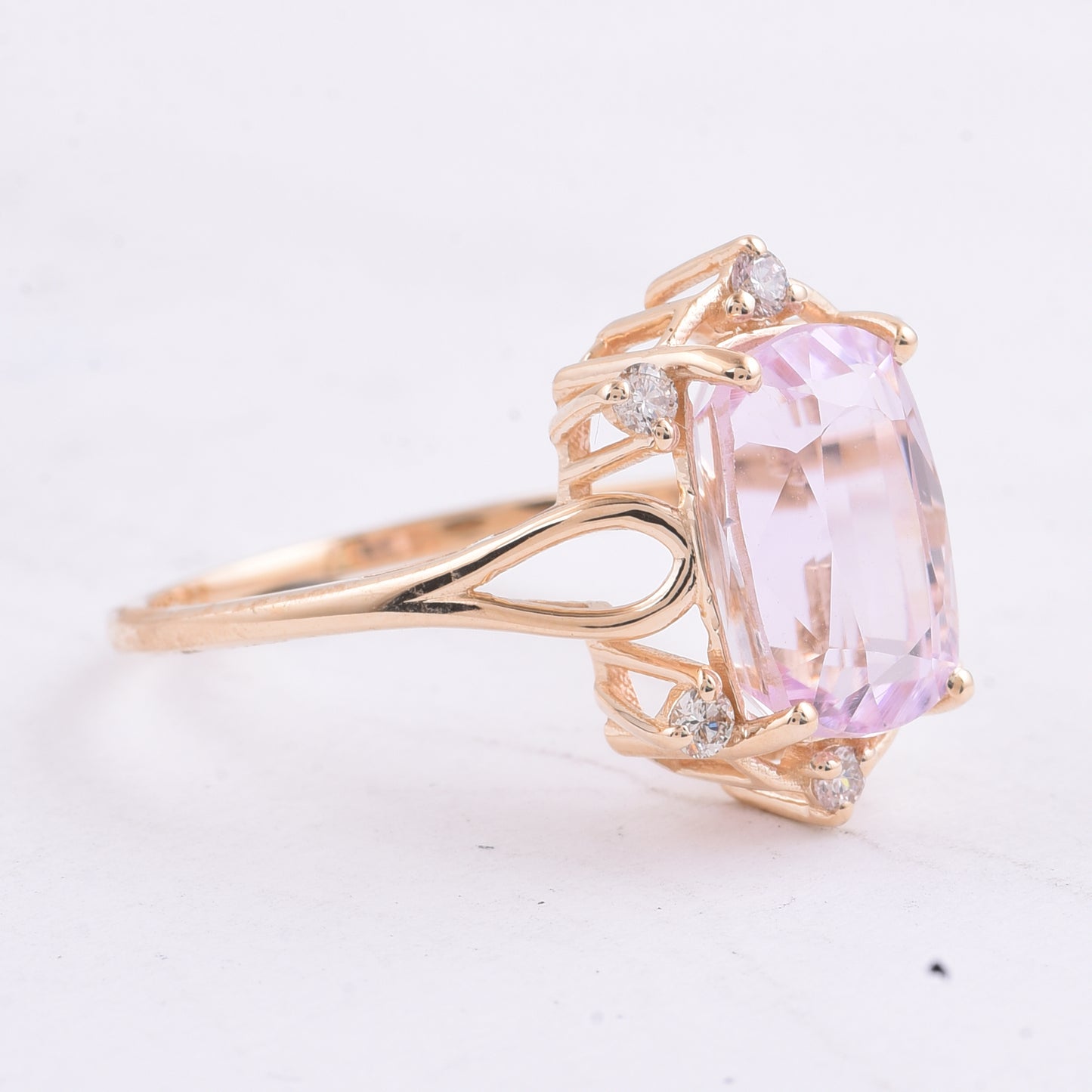 4.36 Ct Cushion Natural Kunzite 14K Gold Ring