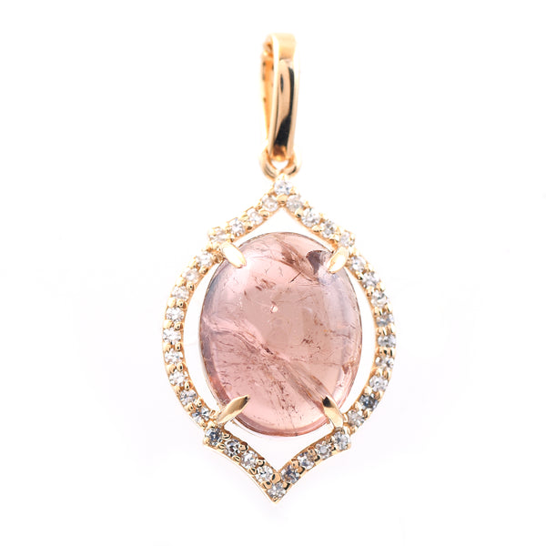 3.90 Ct Oval Cabochon Cut Natural Tourmaline 14K Gold Pendant