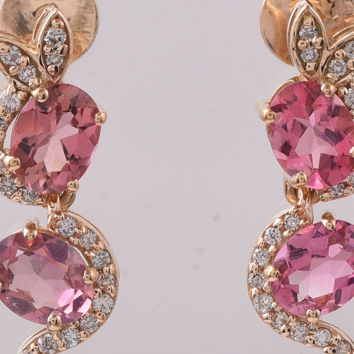 1.28 Ct Oval Mixed Cut Natural Pink Tourmaline 14K Gold Earrings