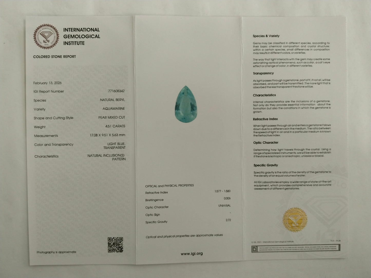 4.51 Natural Beryl Aquamarine Pear Mixed Cut Gemstone