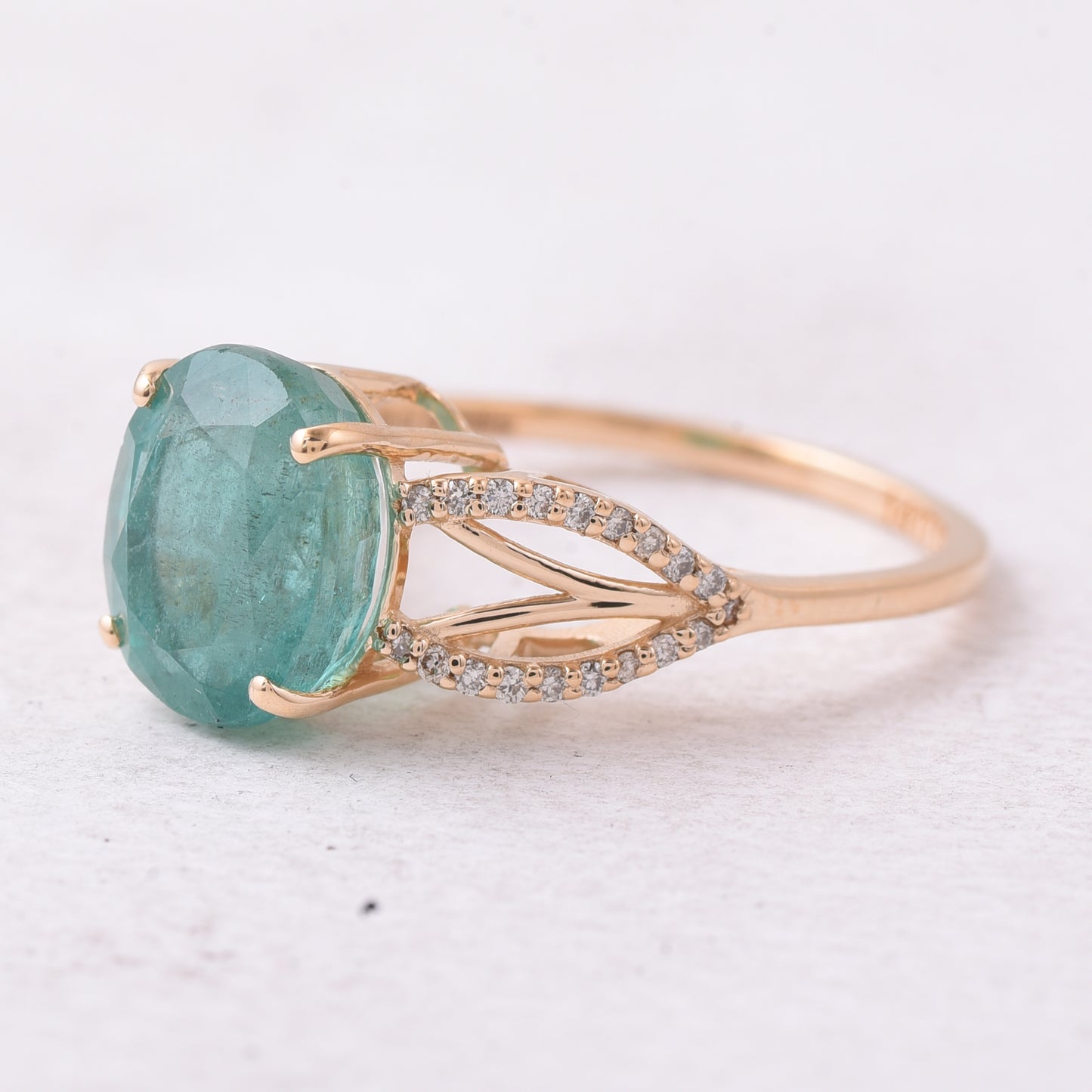 3.60 Ct Oval Mixed Cut Natural Emerald 14K Gold Ring