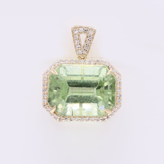 8.28 Ct Octagon Step Cut Natural Peridot 14K Gold Pendant