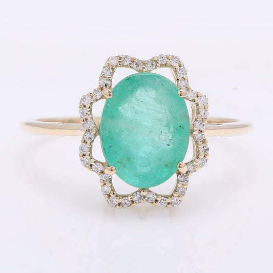 2.48 Ct Oval Mixed Cut Natural Emerald 14K Gold Ring