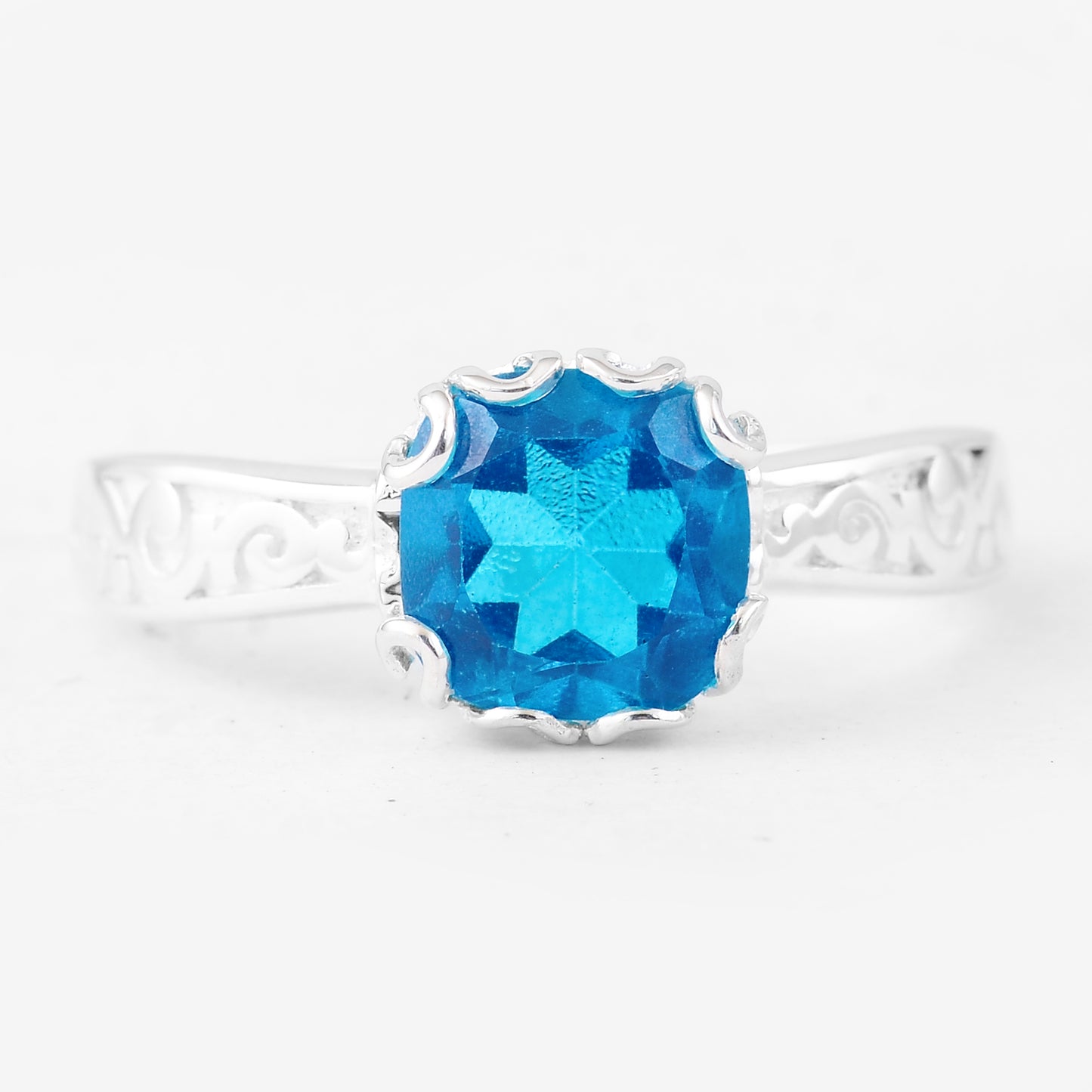 2.87 Ct Cushion Pariba Topaz, 925 Sterling Silver Ring