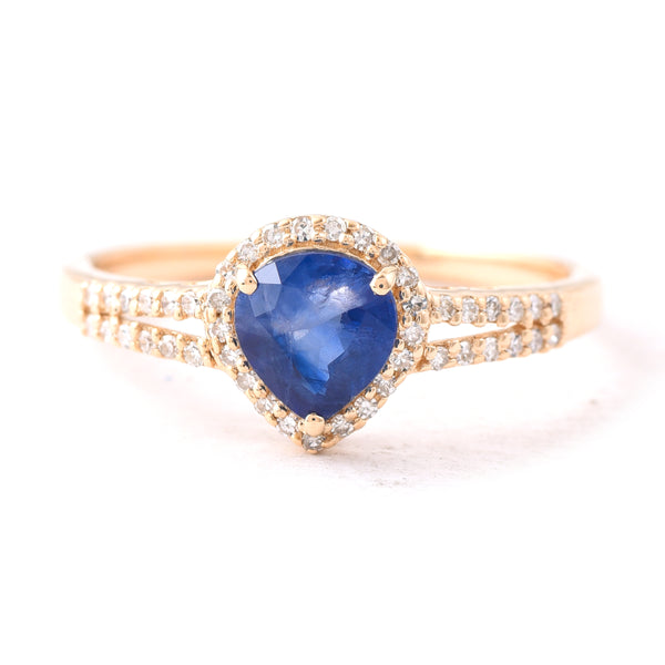 0.91 Ct Pear Mixed Cut Natural Sapphire 14K Gold Ring