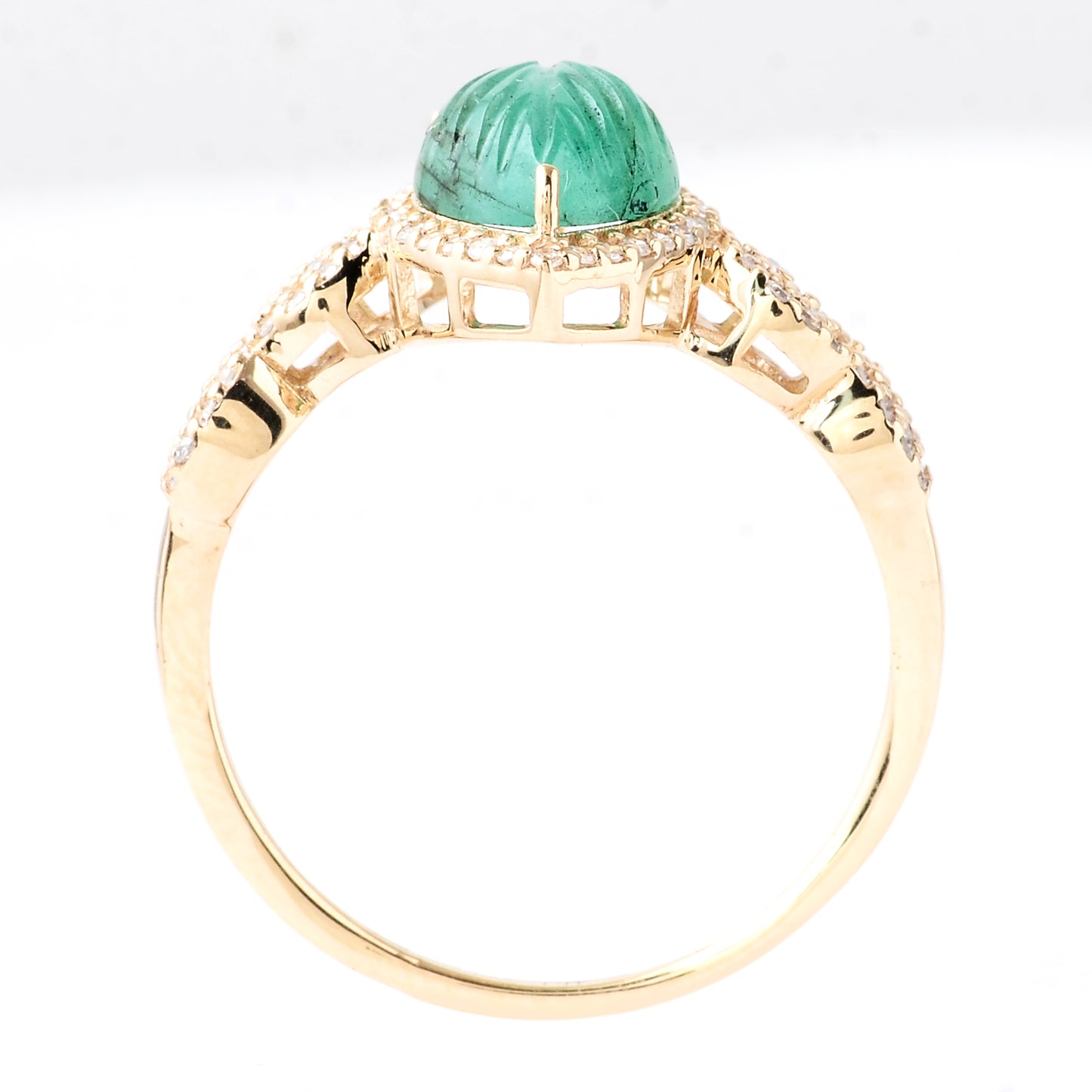 1.76 Ct Pear Carving Natural Beryl Emerald 14K Gold Ring