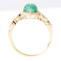 1.76 Ct Pear Carving Natural Beryl Emerald 14K Gold Ring