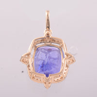 5.18 Ct Cushion Mixed Cut Natural Tanzanite 14K Gold Pendant