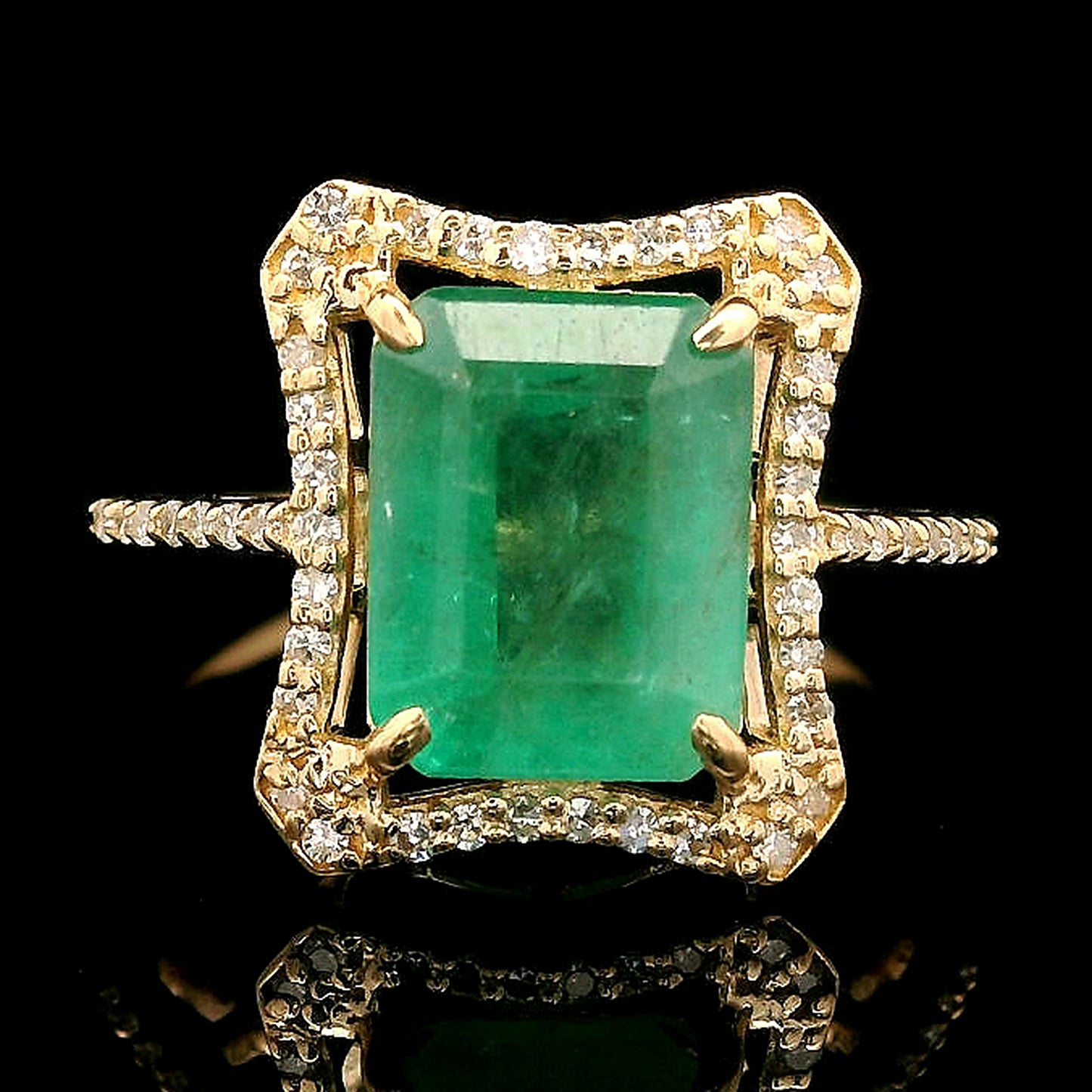 2.81 Ct Octagon Step Cut Natural Emerald 14K Gold Ring