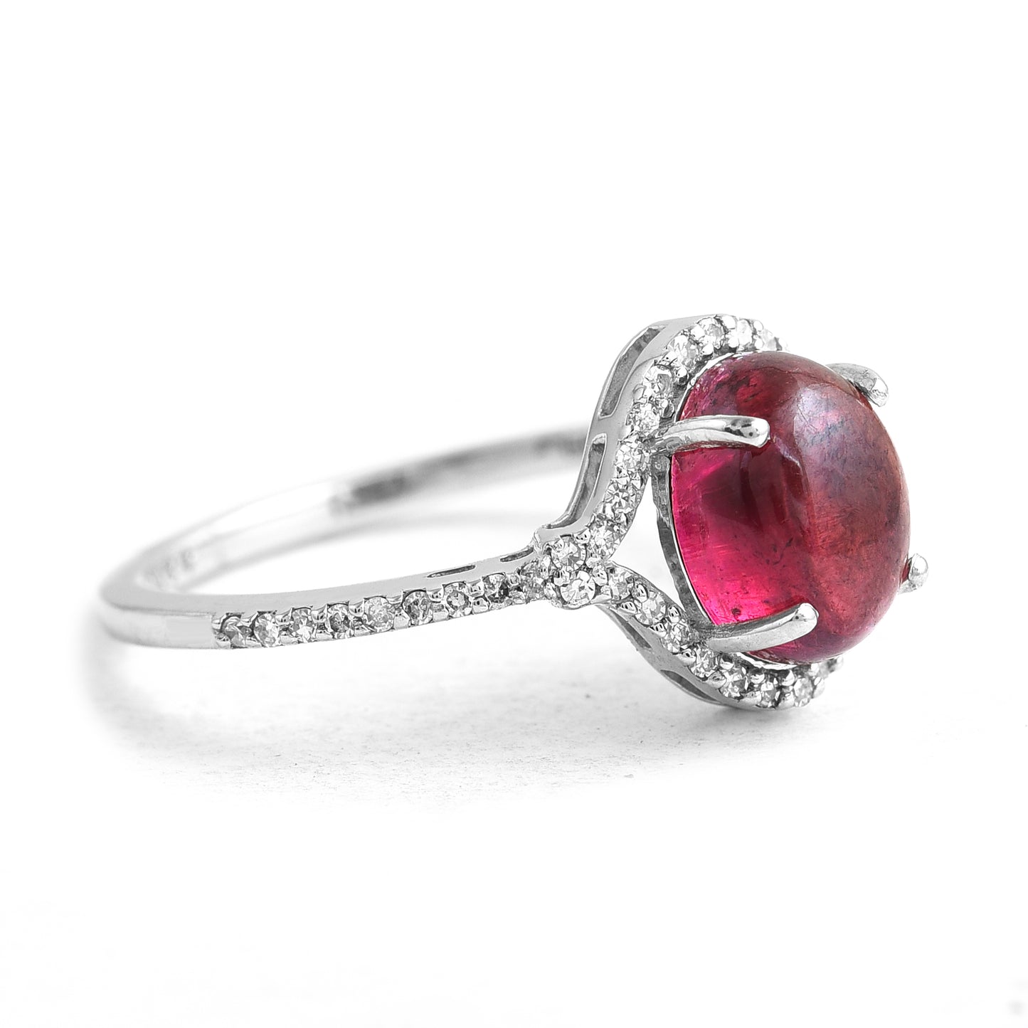 3.06 Ct Oval Cabochon Cut Natural Pink Tourmaline 950 Platinum Ring