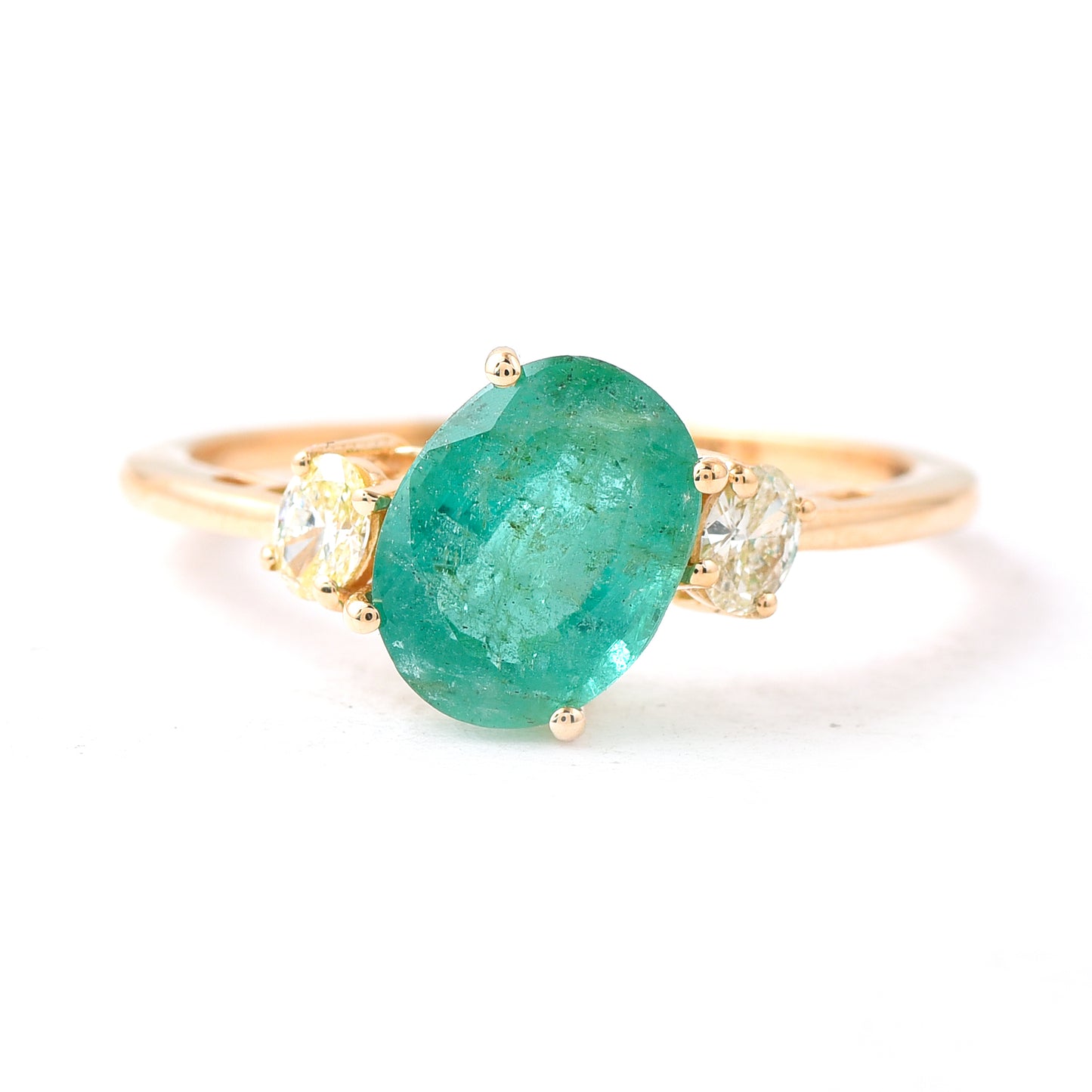 1.78 Ct Oval Mixed Cut Natural Emerald 14K Gold Ring