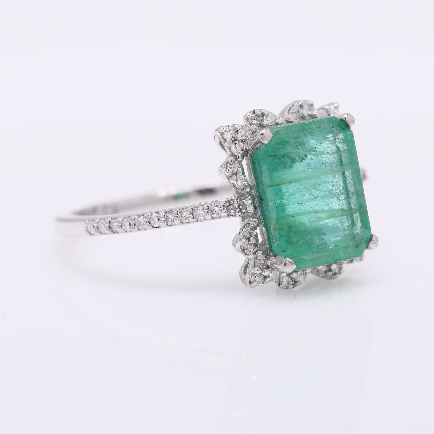 2.48 Ct Octagon Step Cut Natural Emerald 950 Platinum Ring