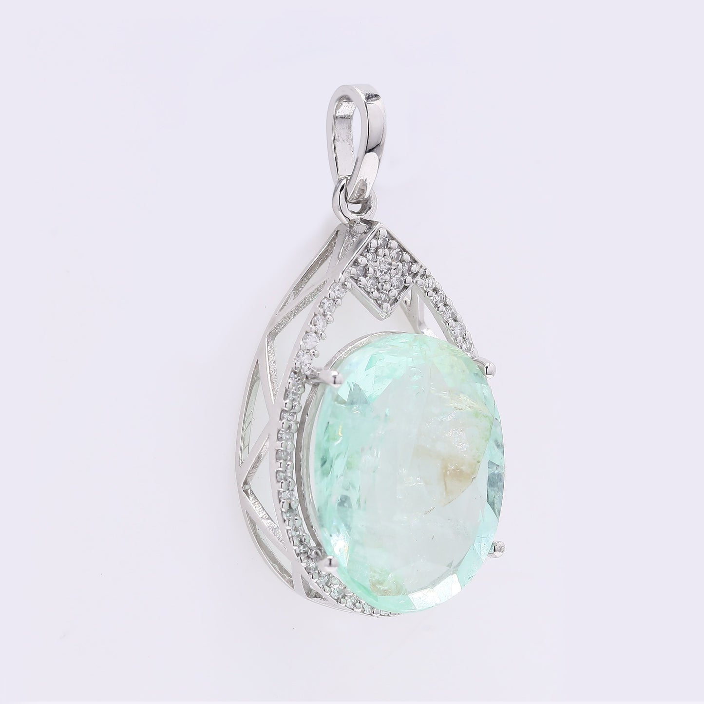 7.20 Ct Oval Mixed Cut Natural Emerald 950 Platinum Pendant