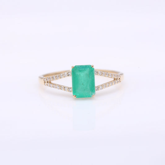 1.16 Ct Octagon Step Cut Natural Emerald 14K Gold Ring