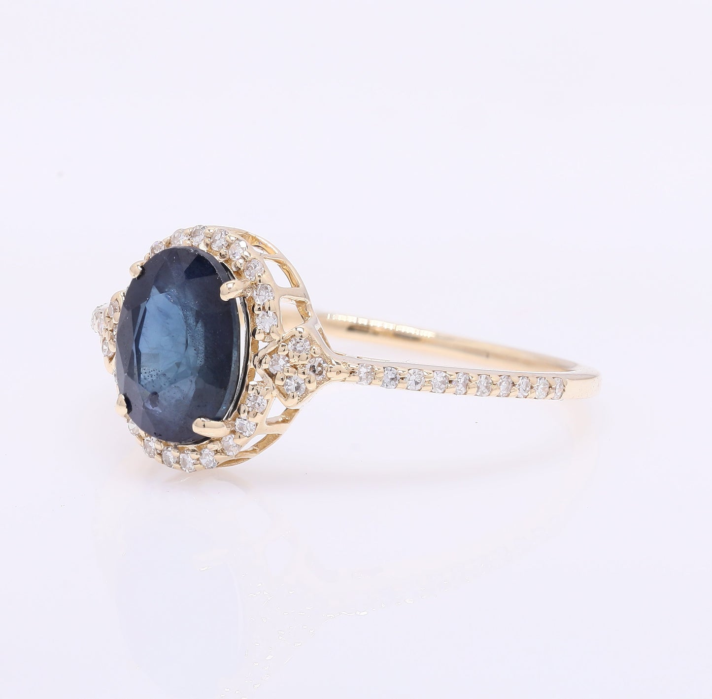 1.70 Ct Oval Mixed Cut Natural Sapphire 14K Gold Ring