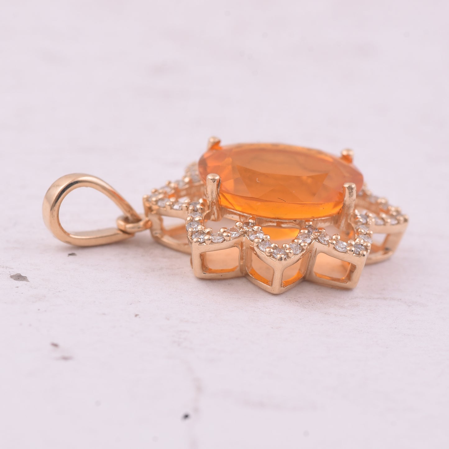 1.79 Ct Oval Mixed Cut Natural Fire Opal 14K Gold Pendant