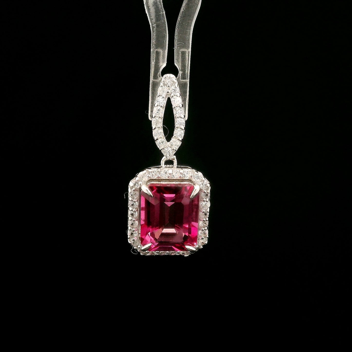 3.56 Ct Octagon Pink Topaz, White Zircon 925 Sterling Silver Pendant
