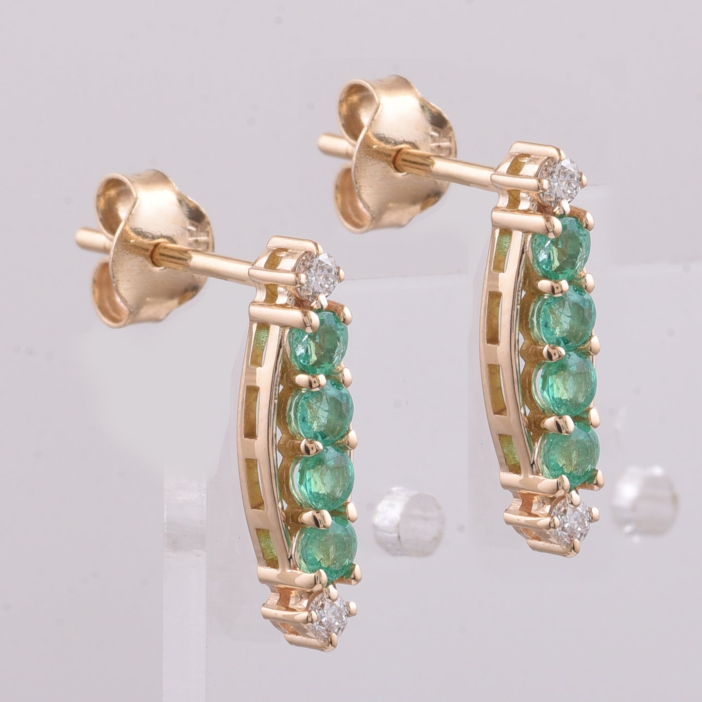 0.51 Ct Round Natural Emerald 14K Gold Earrings