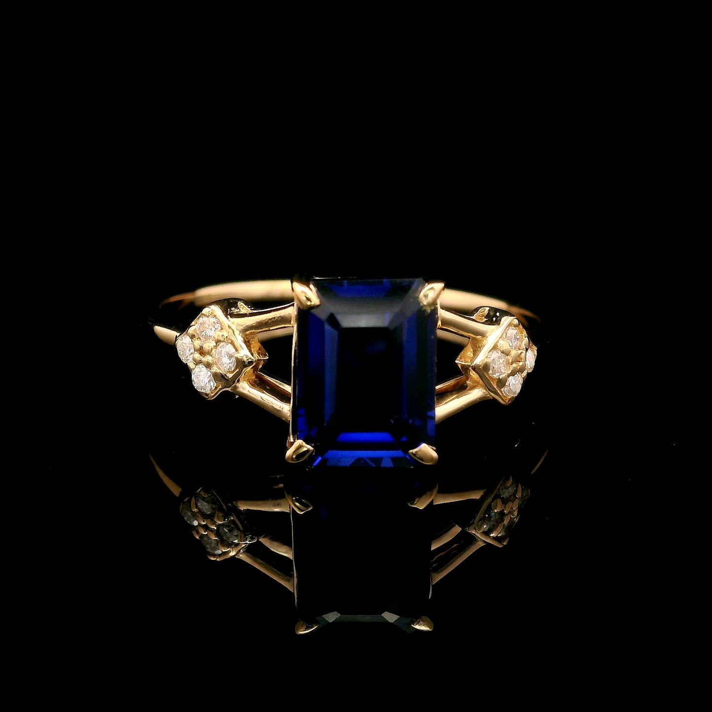 1.78 Ct Emerald Cut Lab Grown Sapphire 14K Gold Ring